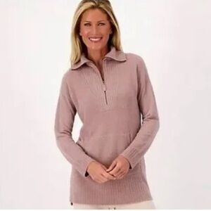 New! Barefoot Dreams CozyChic Lite High
Rib Half Zip Tunic Mauve